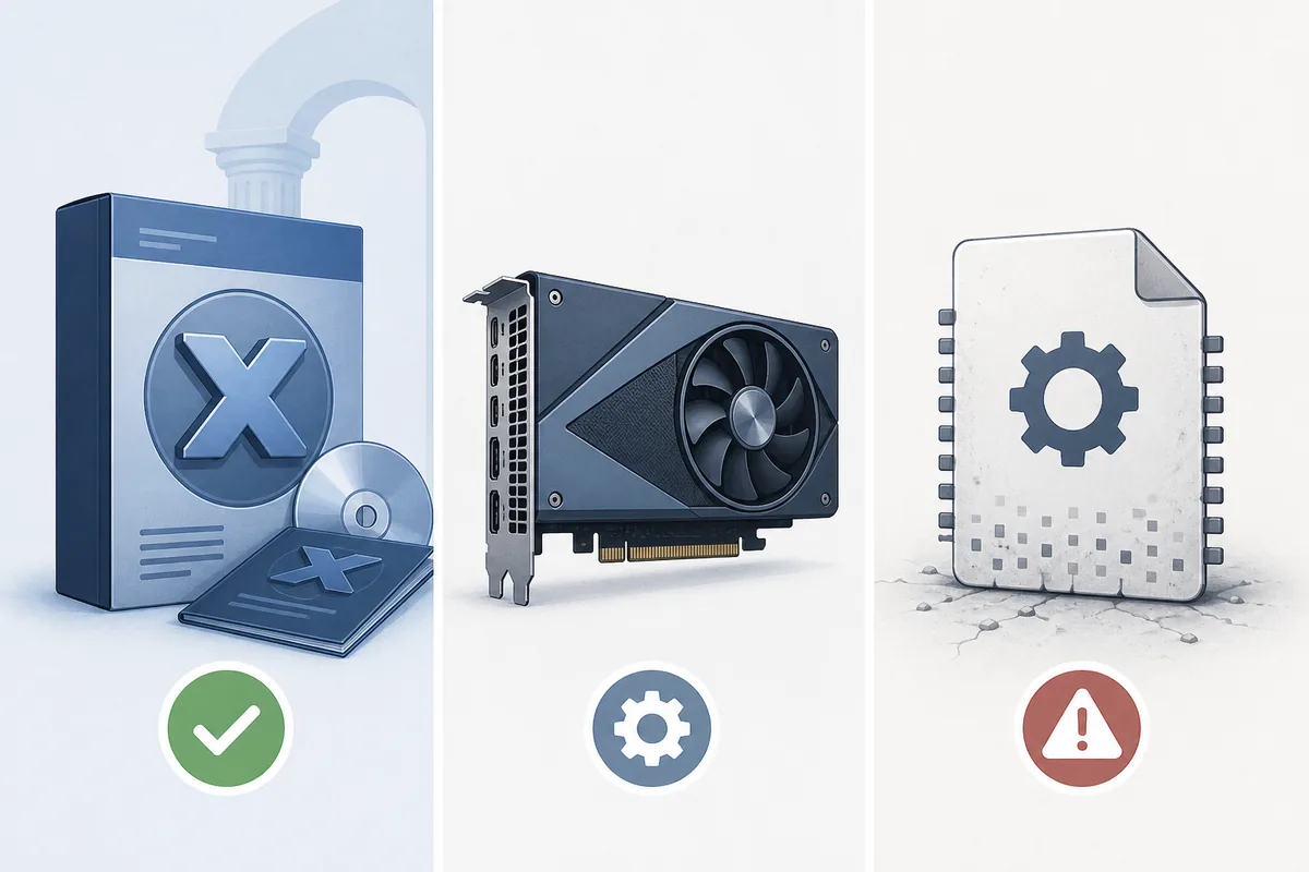 Editorial comparison of a trusted DirectX package, a graphics driver, and an anonymous loose DLL file